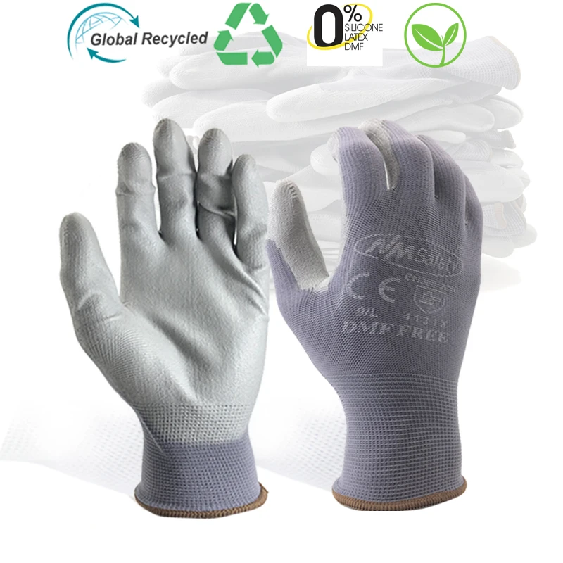 24Pieces/12 Pairs Safety Working Gloves Black Pu Nylon Cotton Glove Industrial Protective Work Gloves NMSafety Brand Supplier