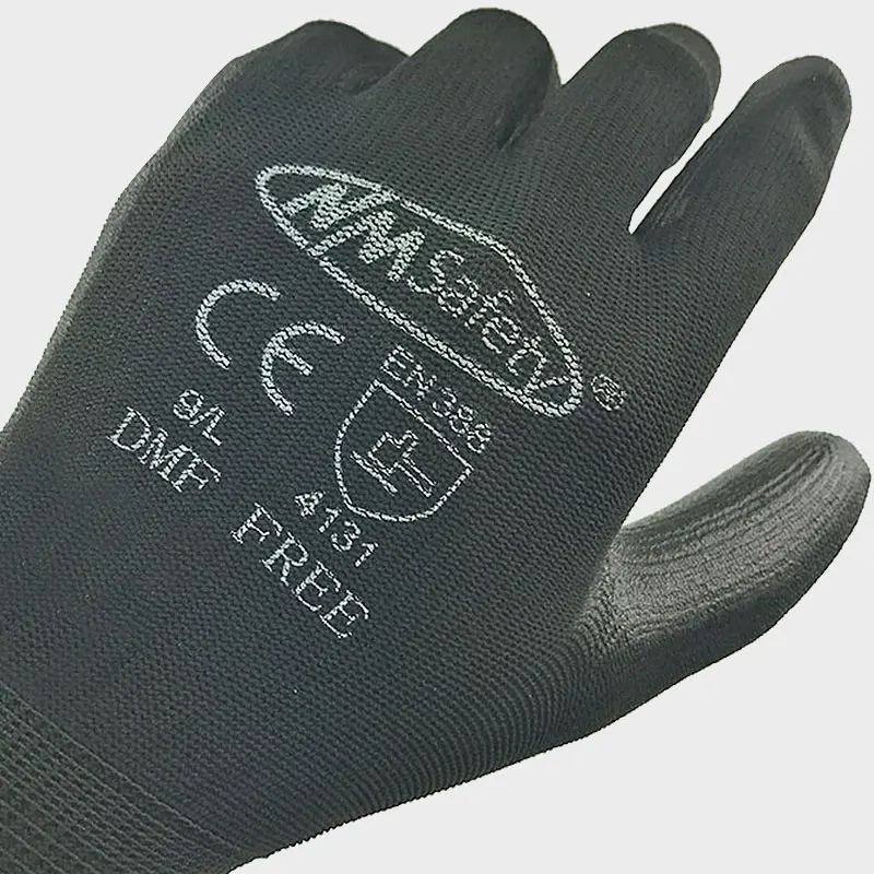 24Pieces/12 Pairs Safety Working Gloves Black Pu Nylon Cotton Glove Industrial Protective Work Gloves NMSafety Brand Supplier