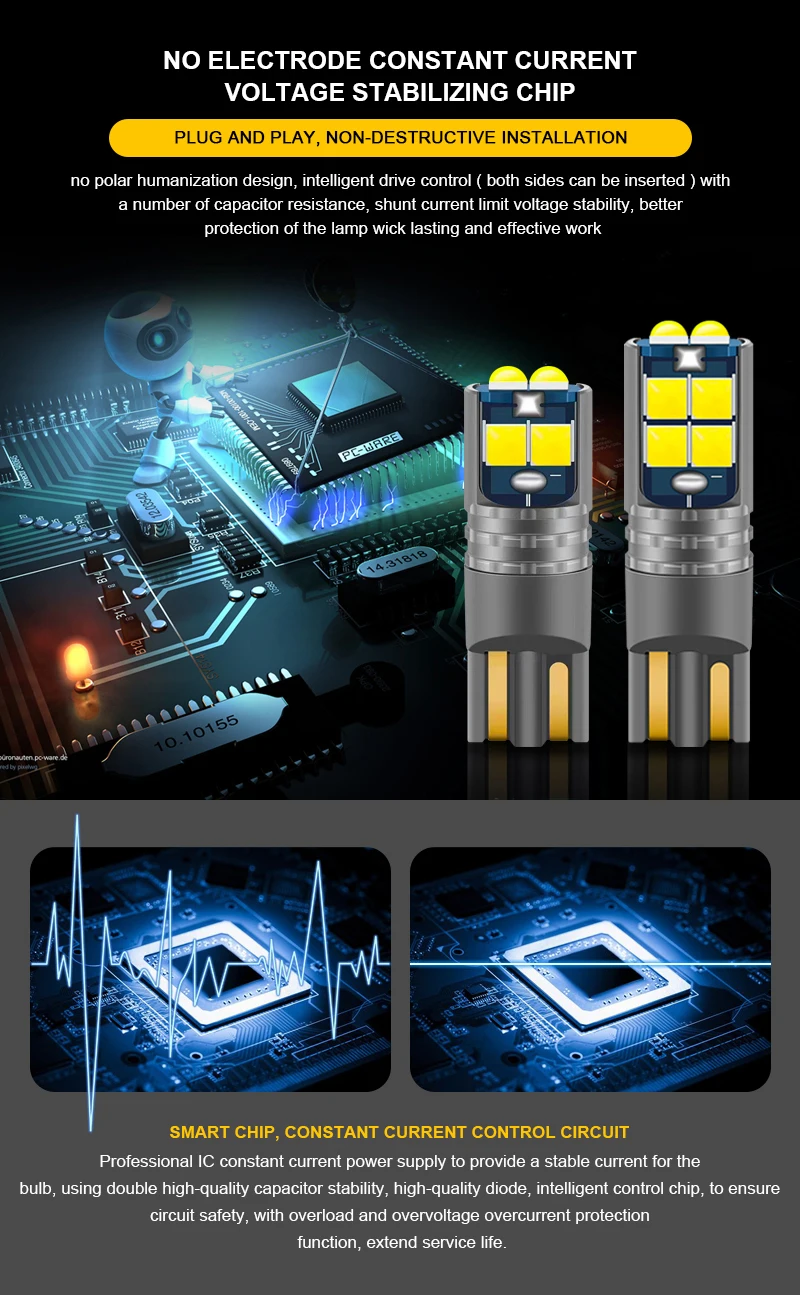 2pcs T10 LED W5W LED Bulbs 194 168 Canbus Error Free Auto Lamp 12V 6000K LED Auto Wedge Parking Bulbs White Red Yellow Blue