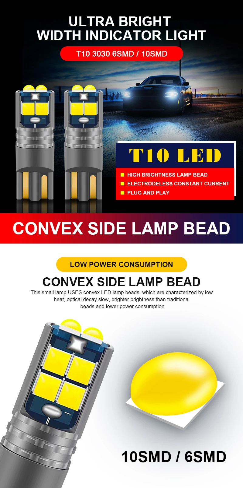 2pcs T10 LED W5W LED Bulbs 194 168 Canbus Error Free Auto Lamp 12V 6000K LED Auto Wedge Parking Bulbs White Red Yellow Blue