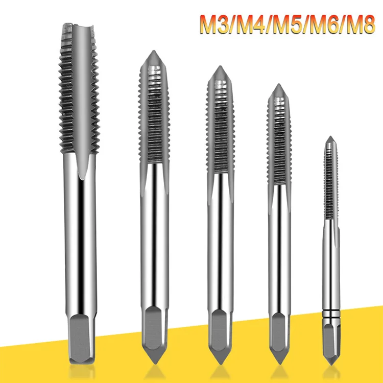 5pcs Hss Machine Screw Thread Metric Plug Tap Screw Taps 3mm 4mm 5mm 6mm 8mm M3-M8 Set Kit Screw Thread Tap Drill M3 M4 M5 M6 M8