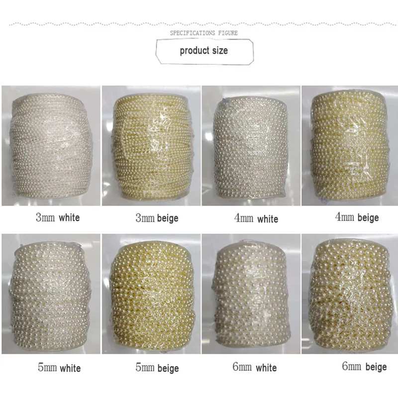 5m 3mm/4mm/5mm/6mm/8mm Craft Square Imitation Pearl Beads Cotton Line Chain For DIY Wedding Party Decoration Party Accessior