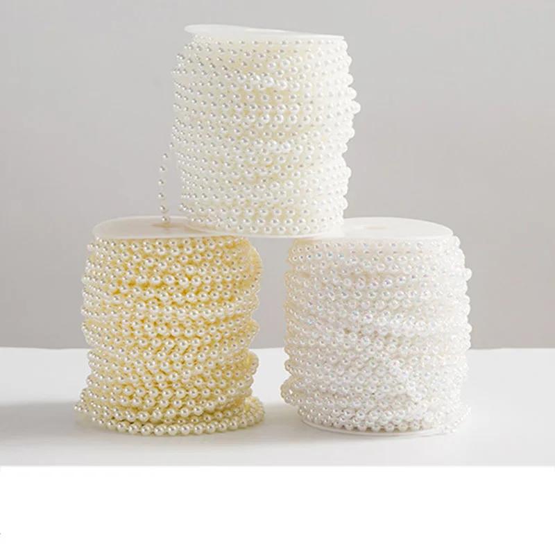 5m 3mm/4mm/5mm/6mm/8mm Craft Square Imitation Pearl Beads Cotton Line Chain For DIY Wedding Party Decoration Party Accessior