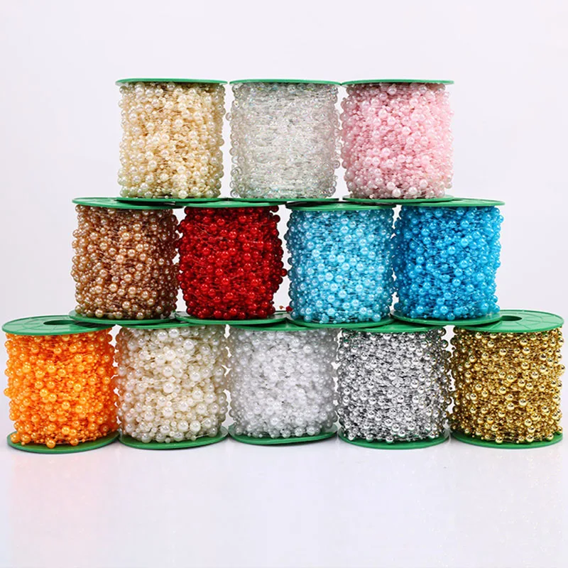 5m 3mm/4mm/5mm/6mm/8mm Craft Square Imitation Pearl Beads Cotton Line Chain For DIY Wedding Party Decoration Party Accessior