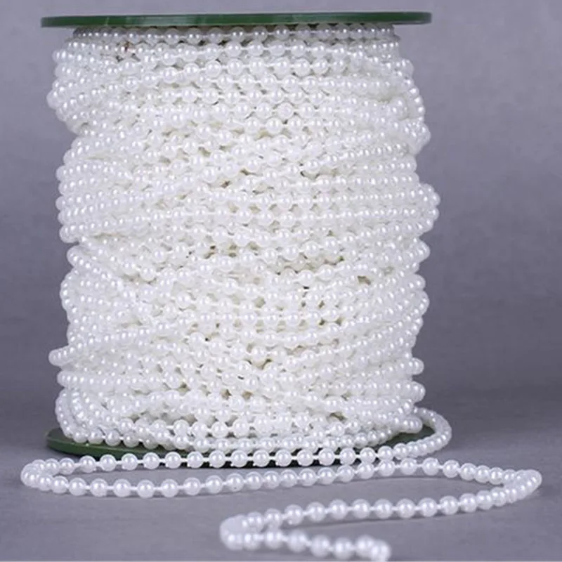 5m 3mm/4mm/5mm/6mm/8mm Craft Square Imitation Pearl Beads Cotton Line Chain For DIY Wedding Party Decoration Party Accessior