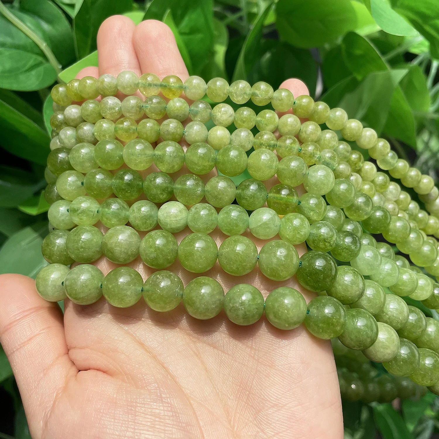 6 8 10mm Green Peridot Loose Stone Beads Smooth Round Spacer Beads For Jewelry DIY Making Bracelet Earrings Accessories 15''