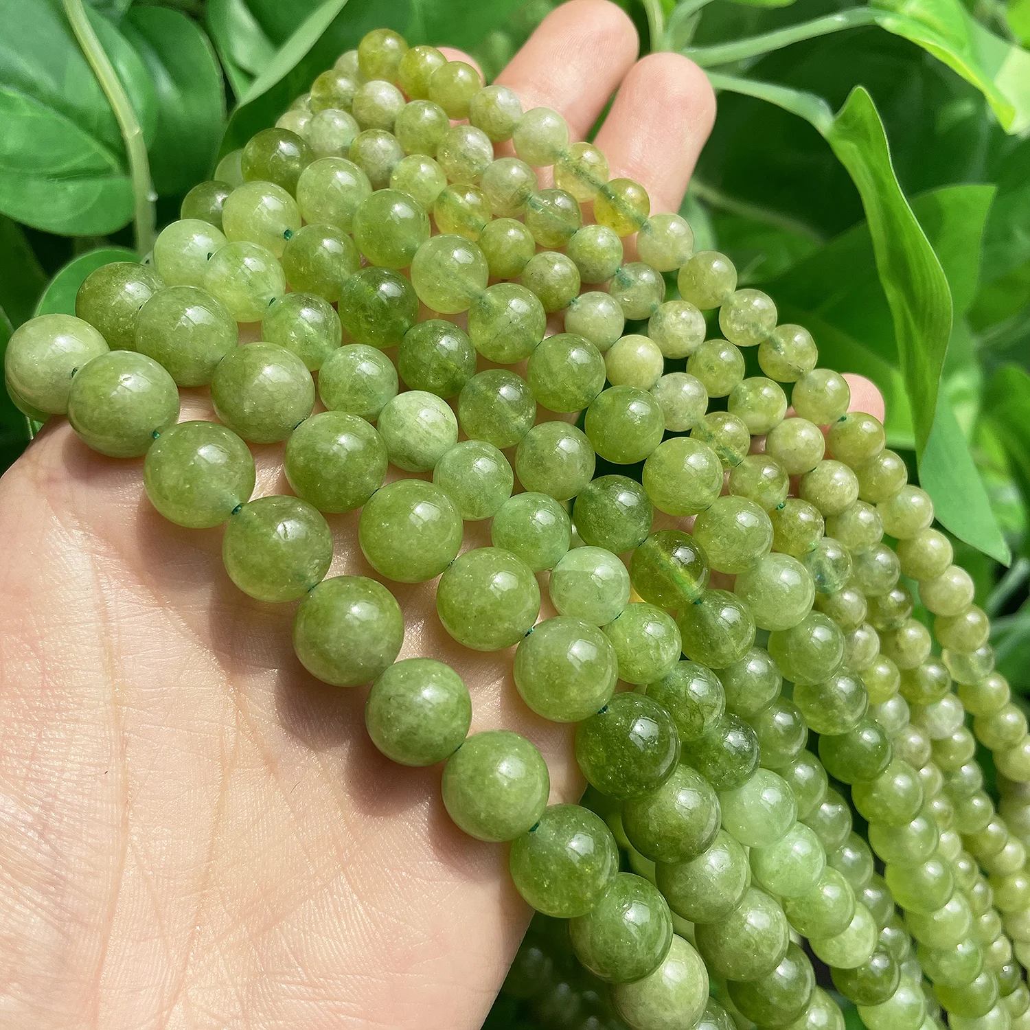 6 8 10mm Green Peridot Loose Stone Beads Smooth Round Spacer Beads For Jewelry DIY Making Bracelet Earrings Accessories 15''