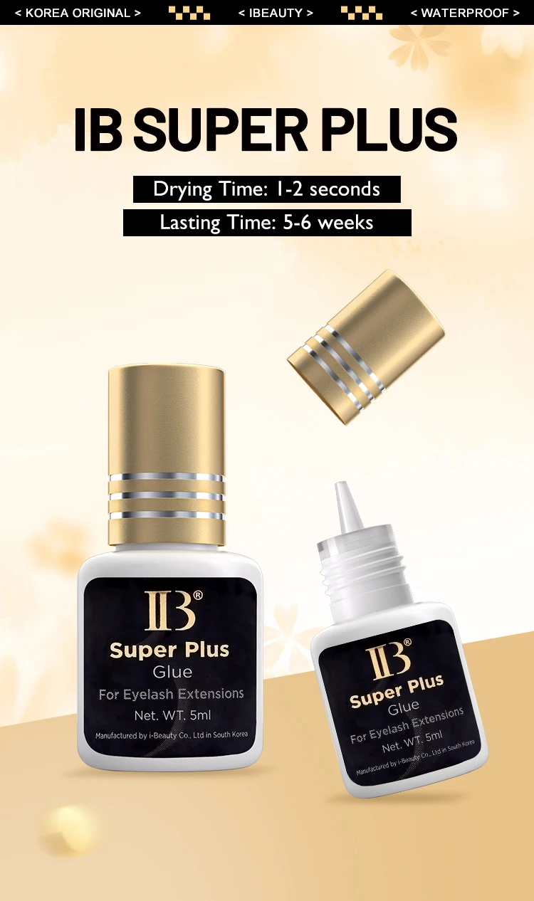 2/5/10 Bottles Original IB Ibeauty Super Plus Glue for Eyelash Extensions 5ml Korea IB Gold Cap False Eyelash Glue Makeup Tools
