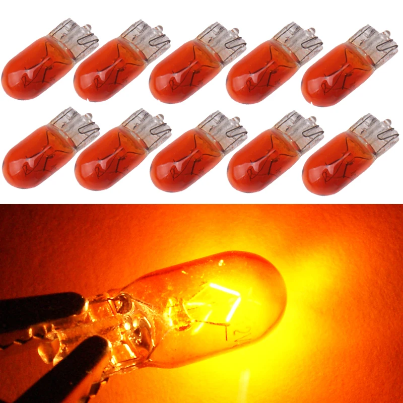 10pcs Car W5W T10 194 158 Halogen Lights Amber/White 12V 5W Wedge Lamp Instrument Light Reading Light Interior Clearance Bulbs