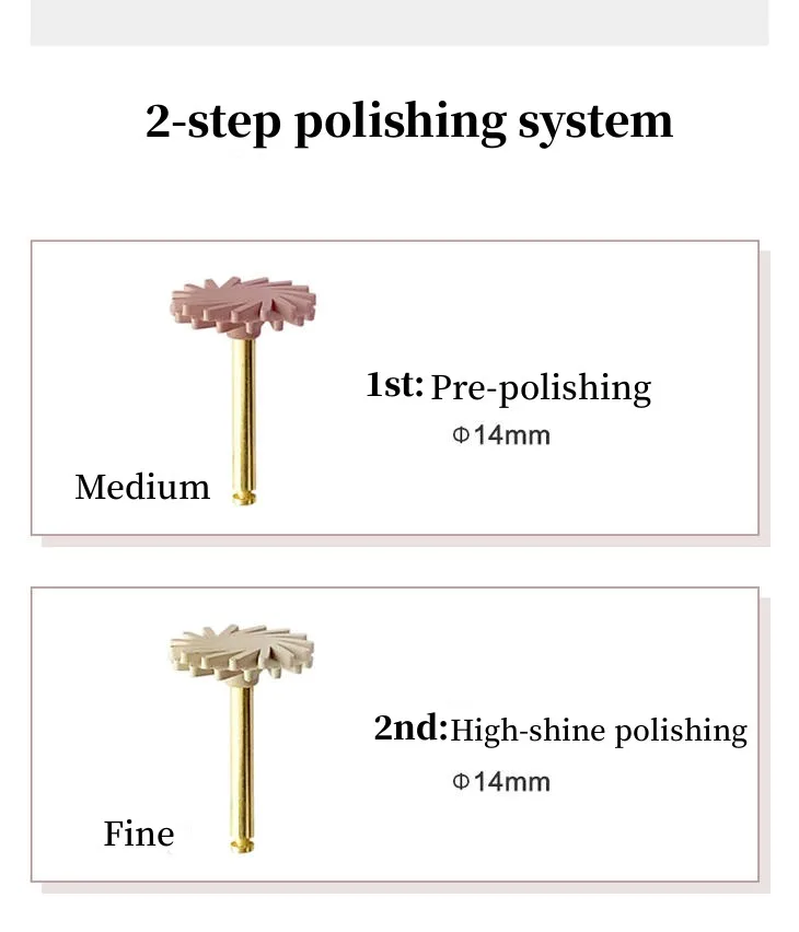6Pcs Dental Rubber Polisher Composite Resin Diamond Impregnated 2-Step Polishing System RA Disc 14mm Wheel Kit Spiral Flex Brush