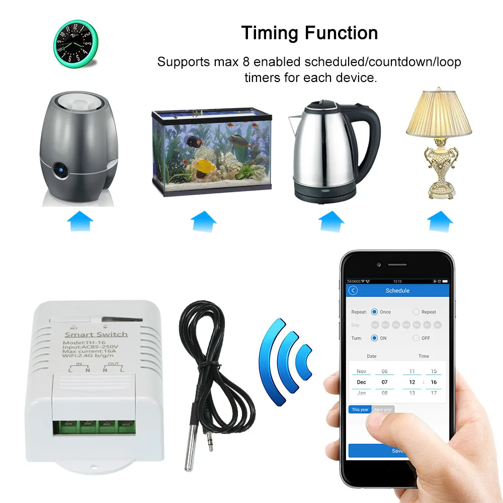 eWelink Smart TH16 Switch 16A Temperature and Humidity Monitoring WiFi Switch Wireless Control Compatible With Alexa Google Home