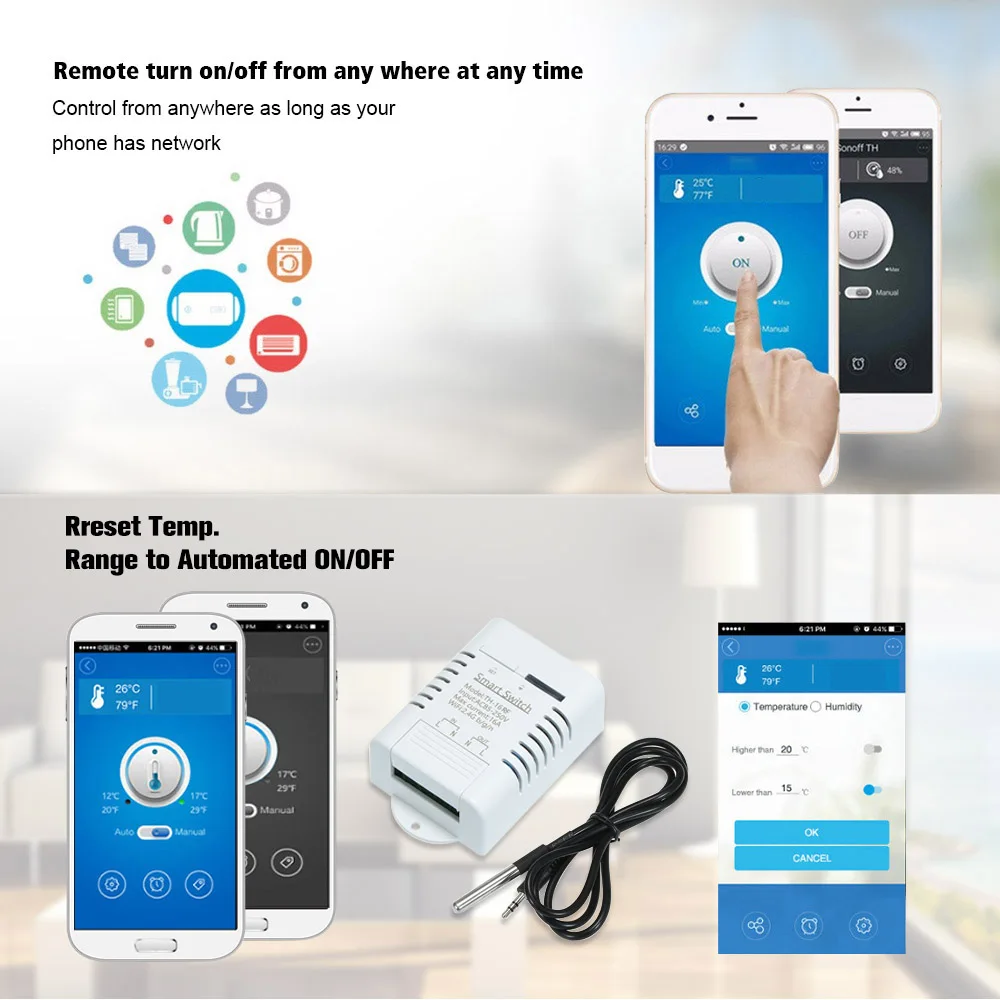 eWelink Smart TH16 Switch 16A Temperature and Humidity Monitoring WiFi Switch Wireless Control Compatible With Alexa Google Home