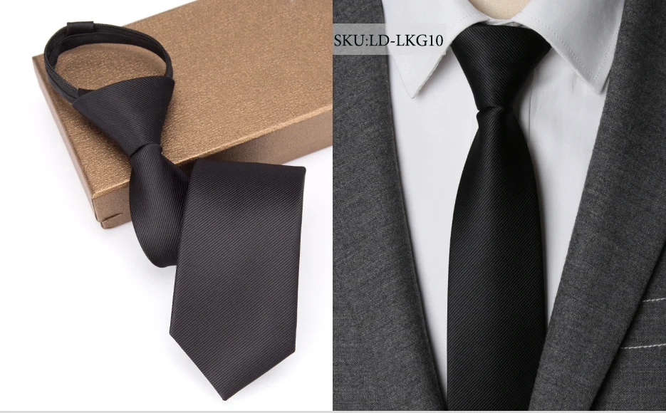 Men Necktie Zipper Lazy Tie Fashion Solid 6cm Ties Business for Man Gravatas Handkerchief Bowtie Mens Wedding Shirt Accessories