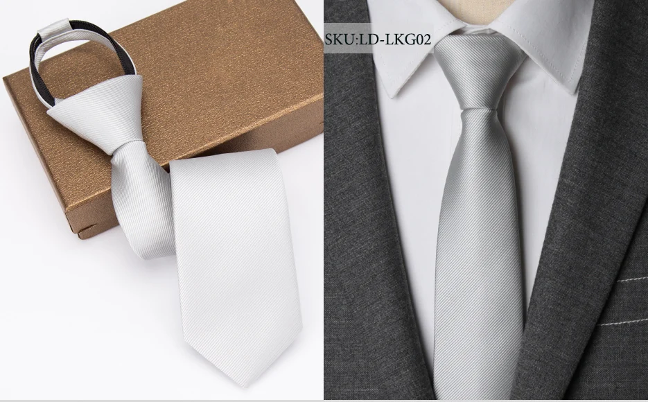 Men Necktie Zipper Lazy Tie Fashion Solid 6cm Ties Business for Man Gravatas Handkerchief Bowtie Mens Wedding Shirt Accessories