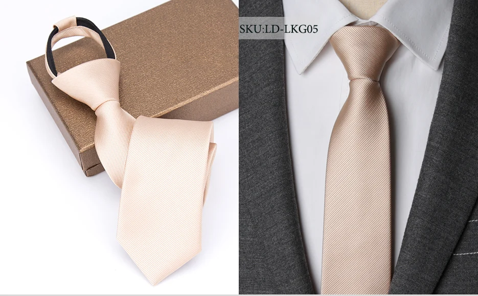 Men Necktie Zipper Lazy Tie Fashion Solid 6cm Ties Business for Man Gravatas Handkerchief Bowtie Mens Wedding Shirt Accessories