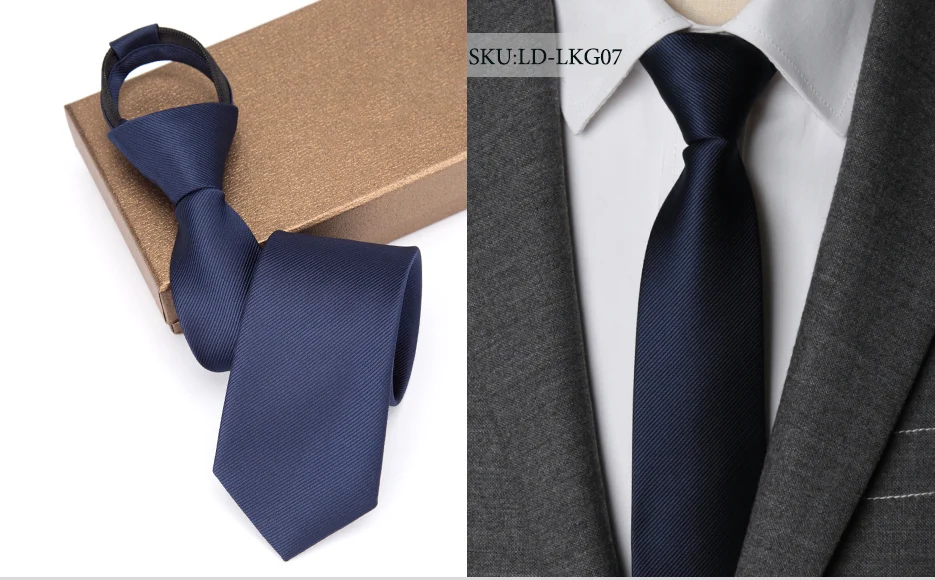 Men Necktie Zipper Lazy Tie Fashion Solid 6cm Ties Business for Man Gravatas Handkerchief Bowtie Mens Wedding Shirt Accessories