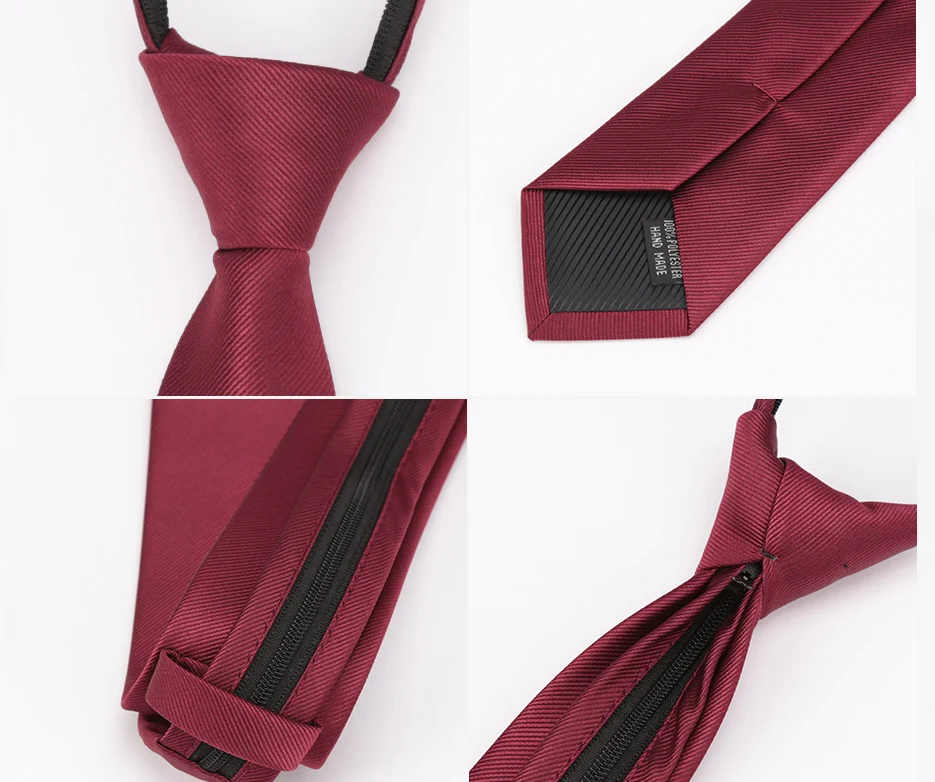 Men Necktie Zipper Lazy Tie Fashion Solid 6cm Ties Business for Man Gravatas Handkerchief Bowtie Mens Wedding Shirt Accessories