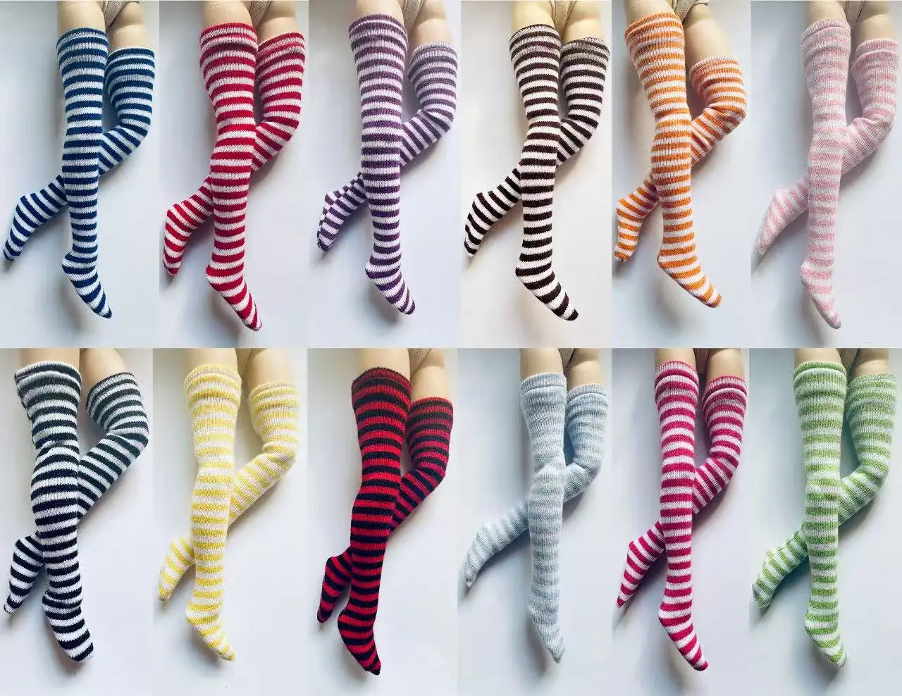 NEW Handmade 1 Pair Candy Color Stripe Stocking Socks for Blyth, Azone 30cm Dolls OB, Momoko, Licca 1/6 Dolls Accessories