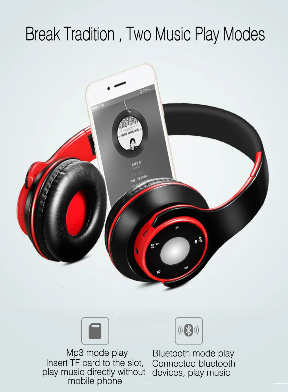 Best Colorful Earphones Wireless Bluetooth 5.3 Headsets Built-in Mp3 Player Foldable Sport Headphones Stereo Sound For Cellphone