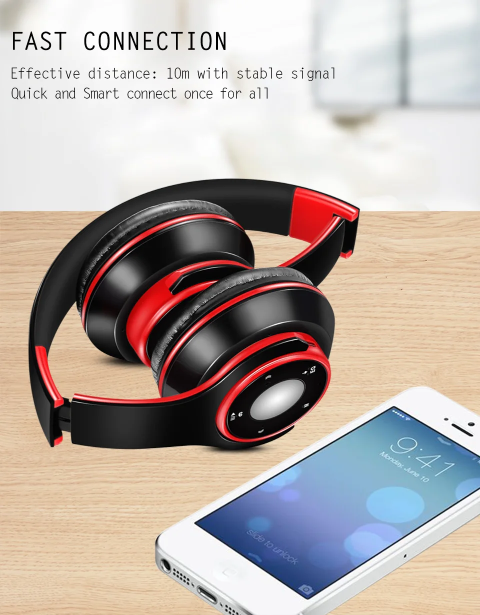 Best Colorful Earphones Wireless Bluetooth 5.3 Headsets Built-in Mp3 Player Foldable Sport Headphones Stereo Sound For Cellphone