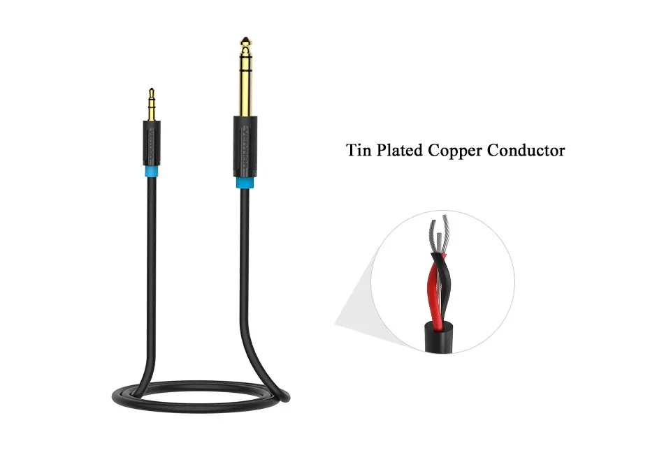 Vention 3.5mm to 6.35mm Adapter Aux Cable for Mixer Amplifier Gold Plated 3.5 Jack to 6.5 Jack 0.5m 3m 5m Aux Cabo Male to Male