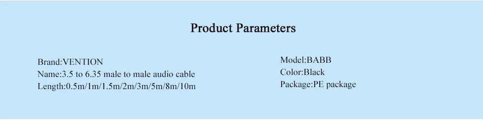 Vention 3.5mm to 6.35mm Adapter Aux Cable for Mixer Amplifier Gold Plated 3.5 Jack to 6.5 Jack 0.5m 3m 5m Aux Cabo Male to Male