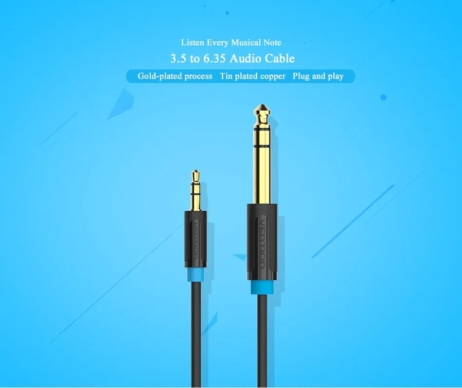 Vention 3.5mm to 6.35mm Adapter Aux Cable for Mixer Amplifier Gold Plated 3.5 Jack to 6.5 Jack 0.5m 3m 5m Aux Cabo Male to Male