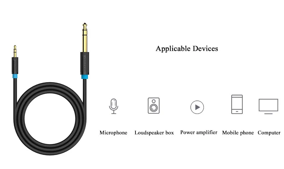 Vention 3.5mm to 6.35mm Adapter Aux Cable for Mixer Amplifier Gold Plated 3.5 Jack to 6.5 Jack 0.5m 3m 5m Aux Cabo Male to Male
