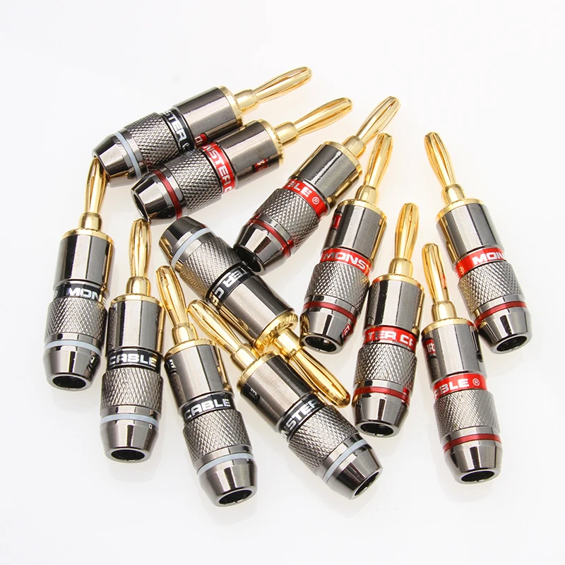 8/12PCS Speaker Banana Plug Connector Monster 24K Gold Plated Copper Speaker Adapter Audio Video Terminal Banana Connectors