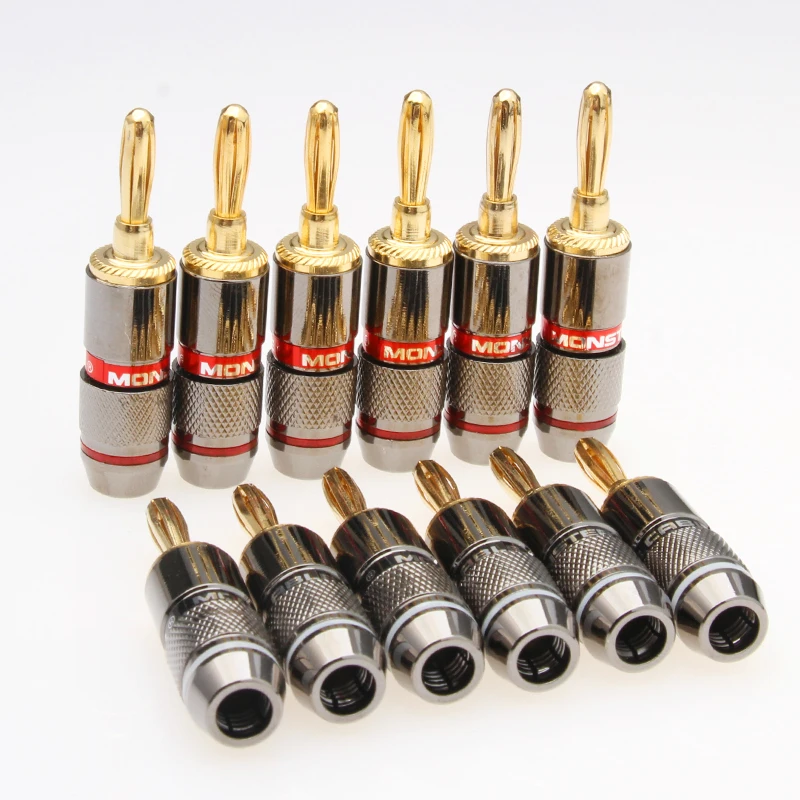 8/12PCS Speaker Banana Plug Connector Monster 24K Gold Plated Copper Speaker Adapter Audio Video Terminal Banana Connectors