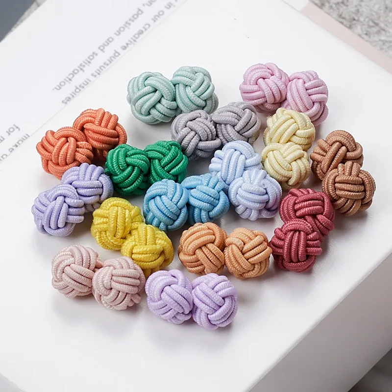 1 pair 37 Colors Multicolor Elastic Fabric Silk Knot Shirt Cufflinks DIY Braided Handmade Elastic Double Rope Ball Cuff Links