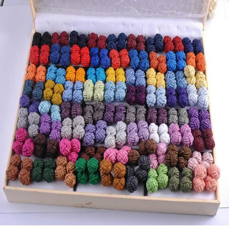 1 pair 37 Colors Multicolor Elastic Fabric Silk Knot Shirt Cufflinks DIY Braided Handmade Elastic Double Rope Ball Cuff Links