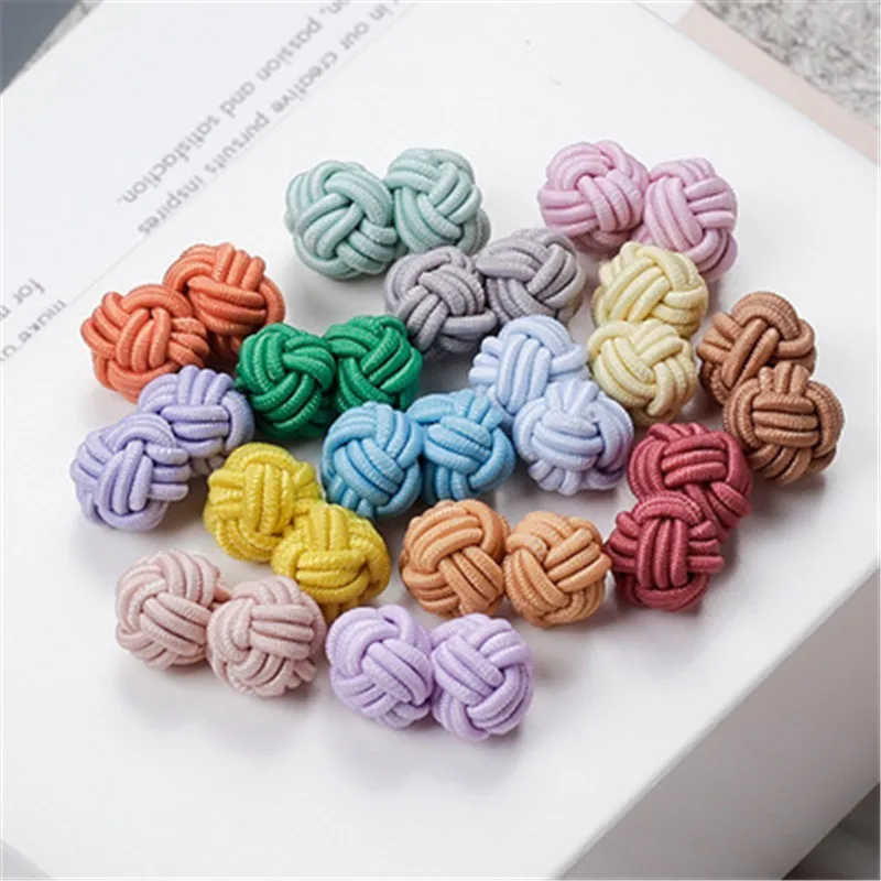 1 pair 37 Colors Multicolor Elastic Fabric Silk Knot Shirt Cufflinks DIY Braided Handmade Elastic Double Rope Ball Cuff Links