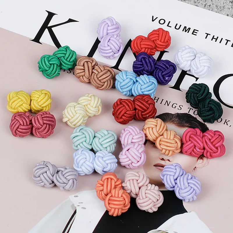 1 pair 37 Colors Multicolor Elastic Fabric Silk Knot Shirt Cufflinks DIY Braided Handmade Elastic Double Rope Ball Cuff Links