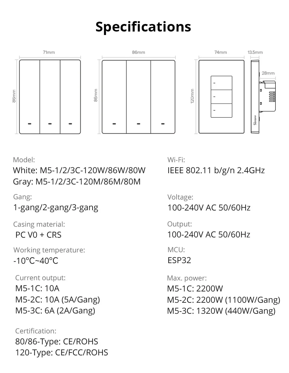 SONOFF M5 80/86Type Matter Smart Wall Switch with Physical Button Detach Relay Mode Schedule Voice Control via Alexa Google Home