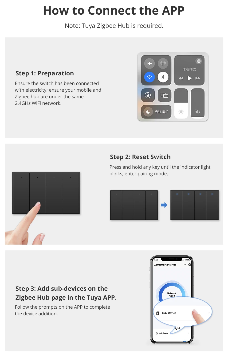 Zemismart Zigbee Smart Wall Light Switch Work with Tuya with Neutral 1 2 3 4 Gang Black Interruptor Alexa Google Home Smartthing