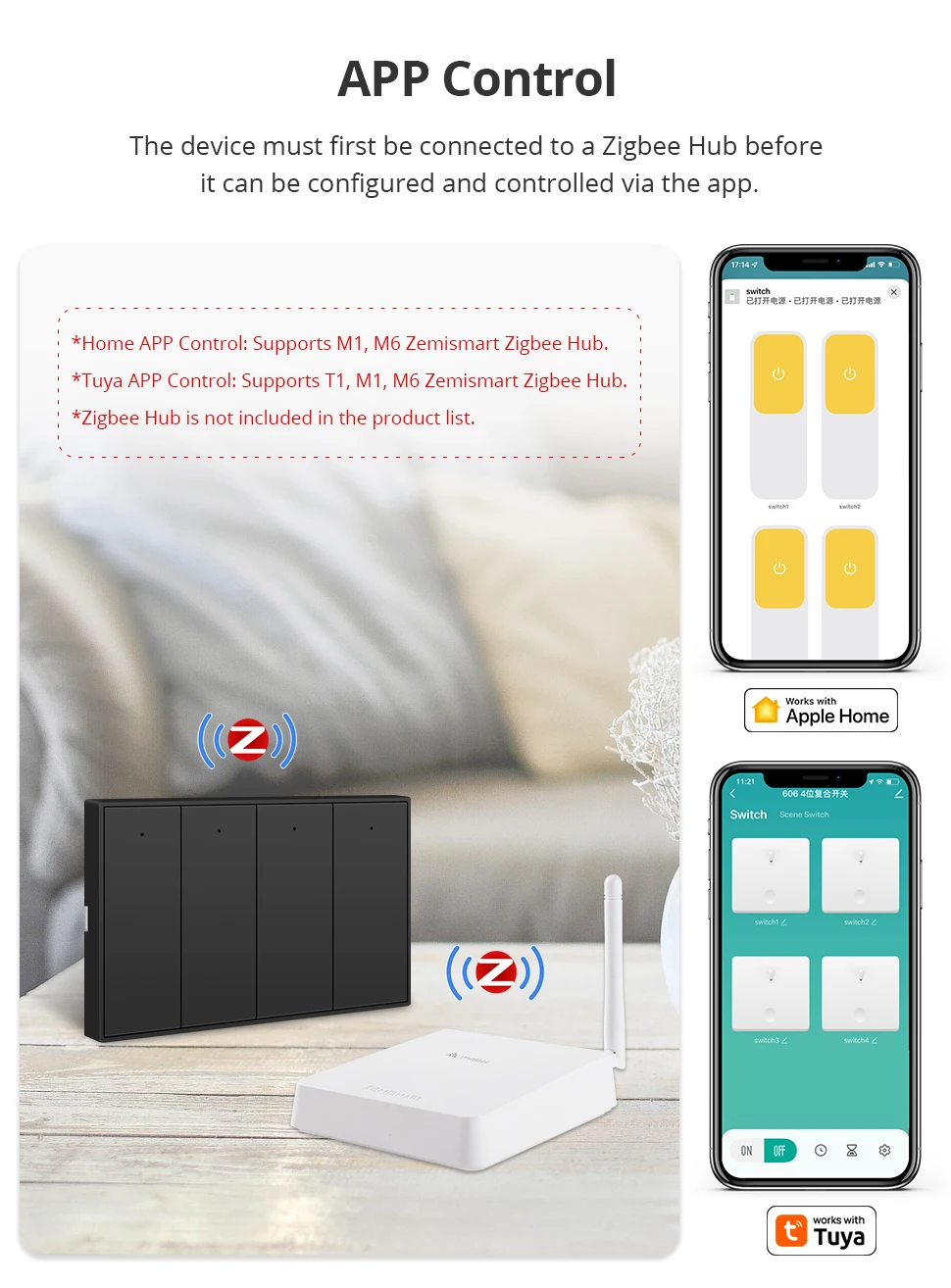 Zemismart Zigbee Smart Wall Light Switch Work with Tuya with Neutral 1 2 3 4 Gang Black Interruptor Alexa Google Home Smartthing