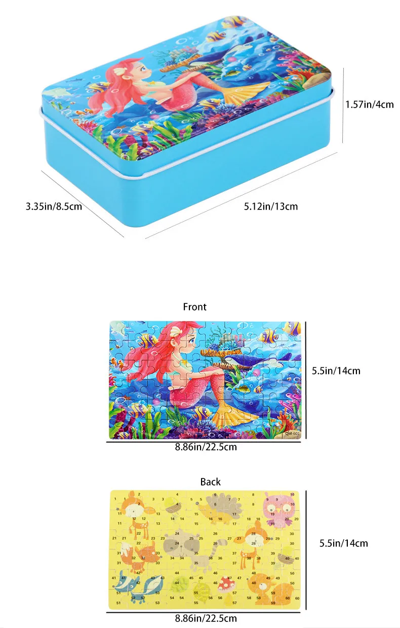 60pcs Jigsaw Cartoon Puzzle With Metal Box, Children's Early Education Animal Vehicle Puzzle, Parent-Child Interaction Game