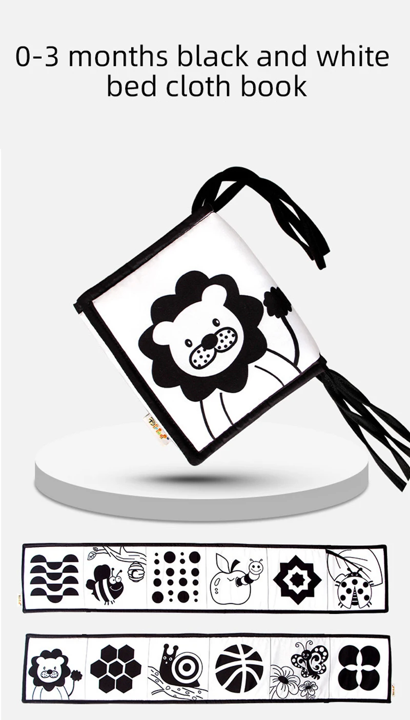 Baby Soft Cloth Book Black and White High Contrast Sensory Toys Early Education Toddlers Sensory Activity Fabric Book for Babies