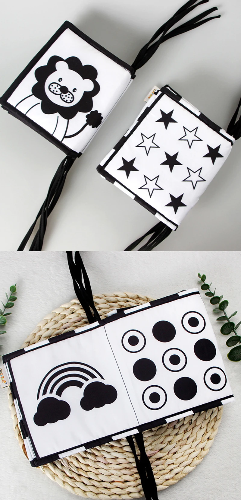 Baby Soft Cloth Book Black and White High Contrast Sensory Toys Early Education Toddlers Sensory Activity Fabric Book for Babies