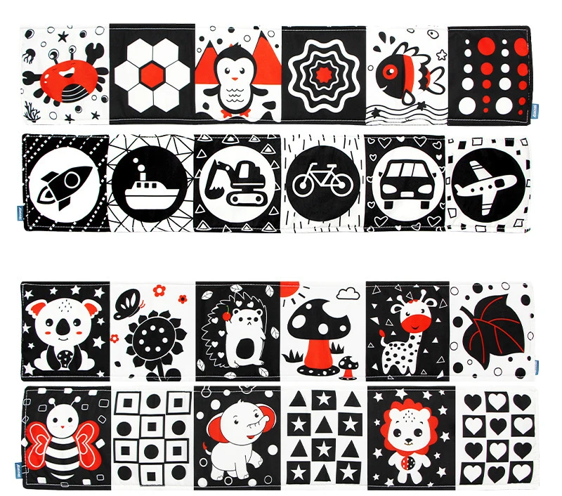 Baby Soft Cloth Book Black and White High Contrast Sensory Toys Early Education Toddlers Sensory Activity Fabric Book for Babies