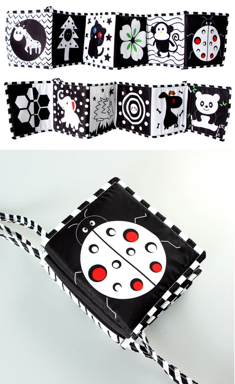 Baby Soft Cloth Book Black and White High Contrast Sensory Toys Early Education Toddlers Sensory Activity Fabric Book for Babies