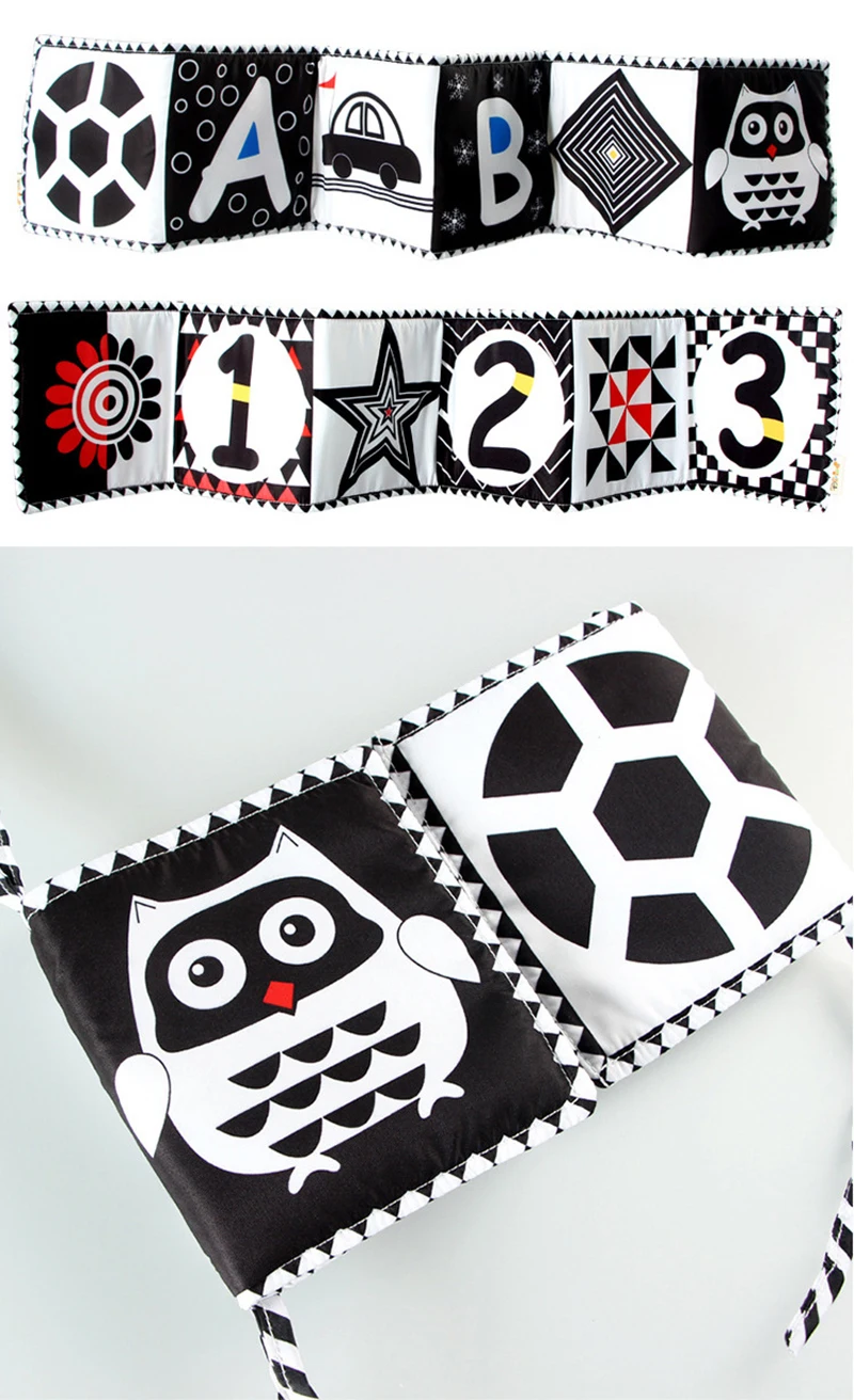 Baby Soft Cloth Book Black and White High Contrast Sensory Toys Early Education Toddlers Sensory Activity Fabric Book for Babies