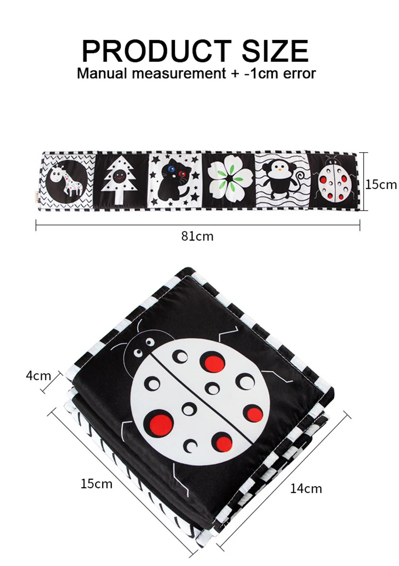 Baby Soft Cloth Book Black and White High Contrast Sensory Toys Early Education Toddlers Sensory Activity Fabric Book for Babies