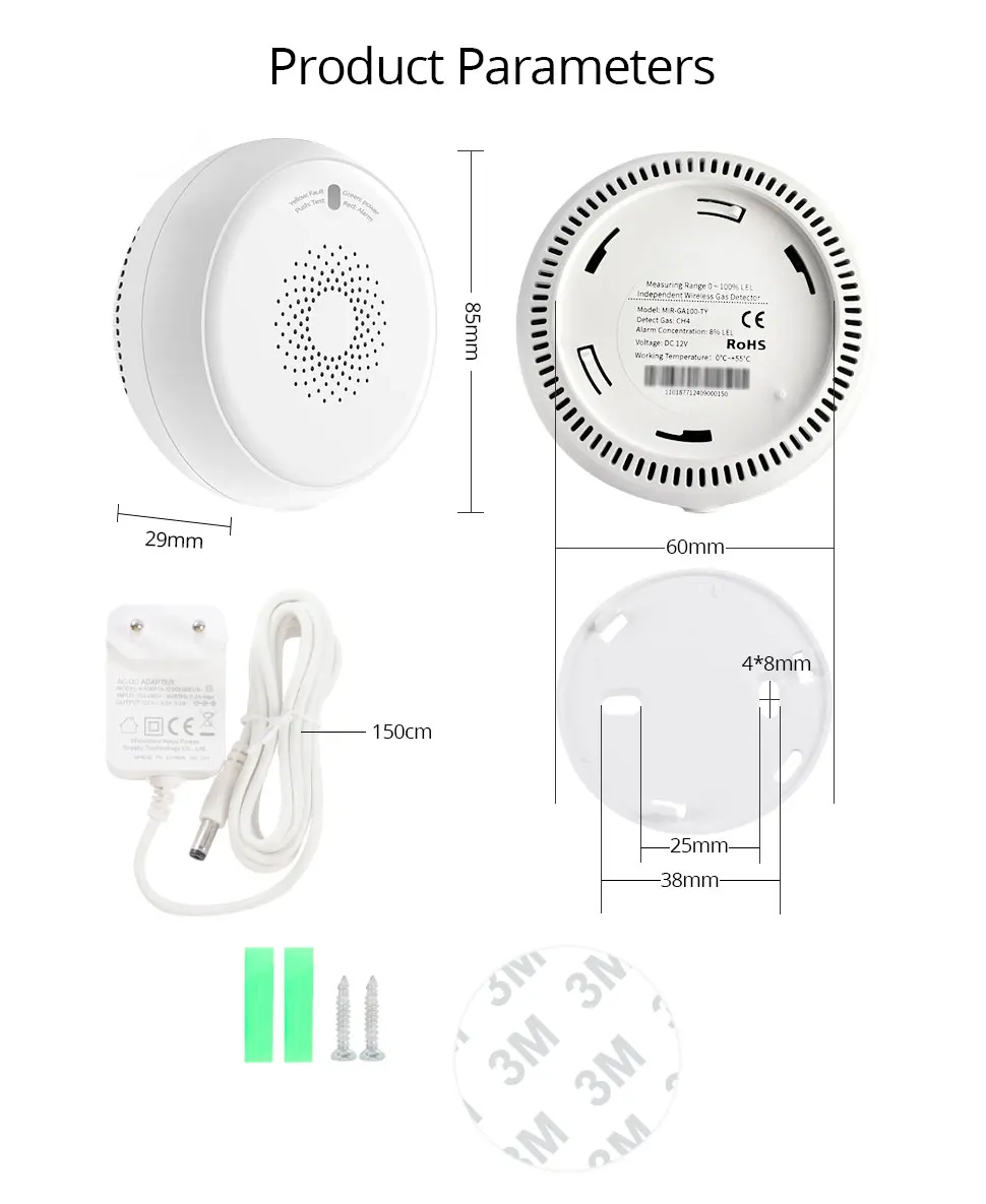Zemismart Zigbee Smart Gas Detected Sensor for Pipeline Natural Gas Security Alarm System Gas Leakage Detector Work with Tuya