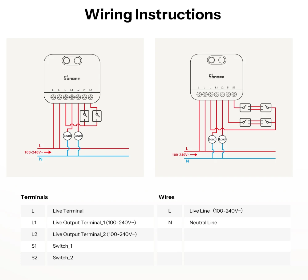 SONOFF MINI-ZB2GS-L Zigbee Protocol No Neutral Required MINI DUO-L 2-Gang Zigbee Smart Switch Dual Channel Control With ZB Hubs