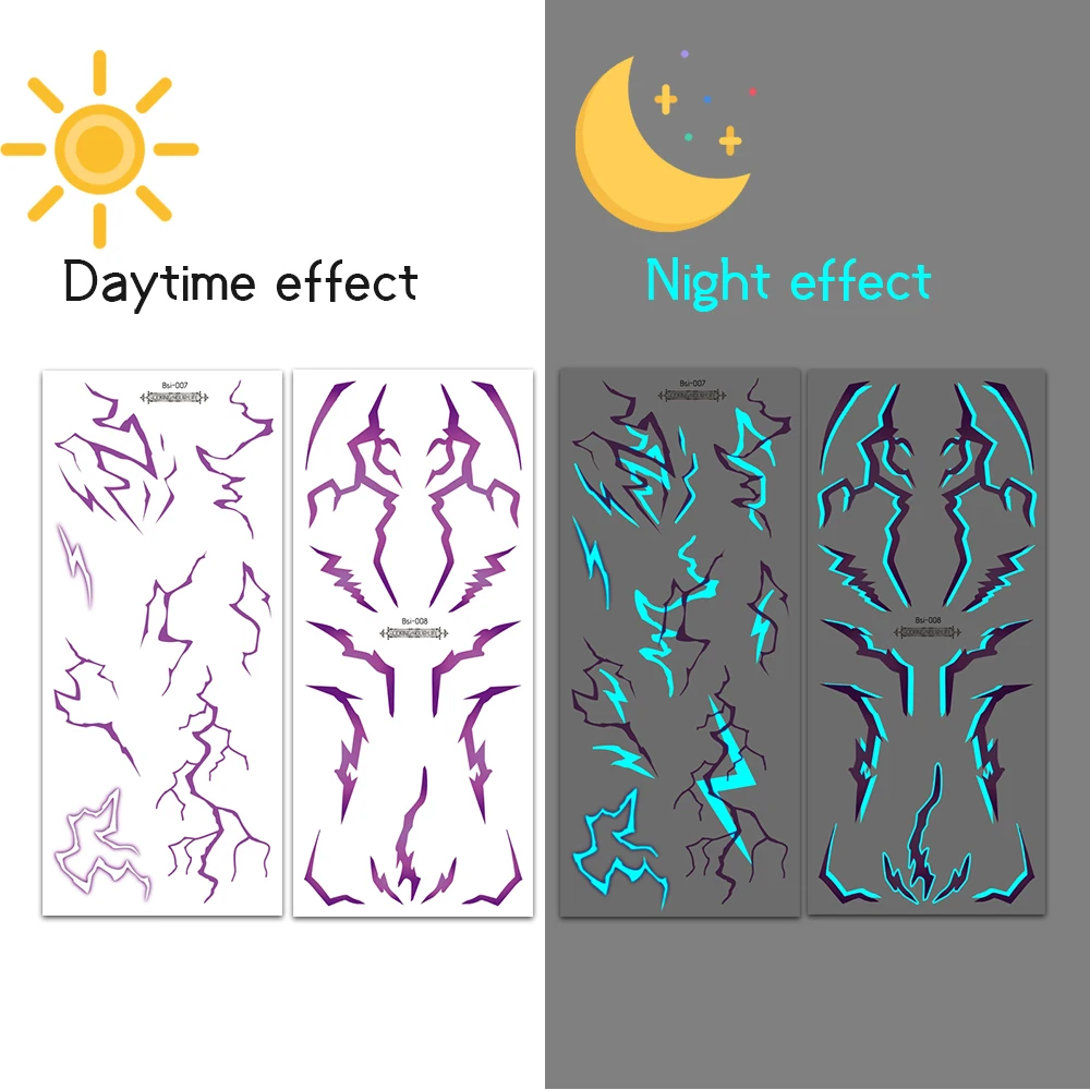 2pcs Glow in The Dark Kpop Gothic Women Face Temporary Tattoos -Cool Blue Purple Lightning & Vein Body Art Waterproof Tattoos