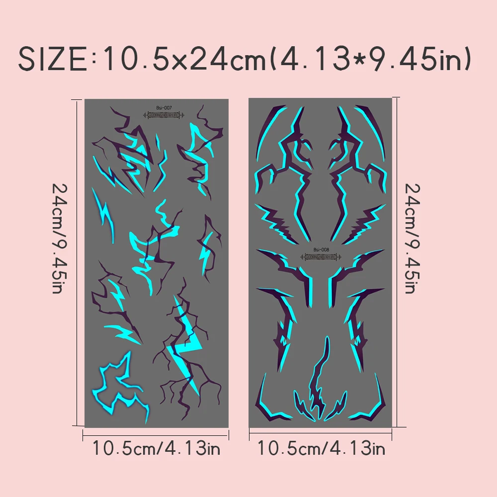 2pcs Glow in The Dark Kpop Gothic Women Face Temporary Tattoos -Cool Blue Purple Lightning & Vein Body Art Waterproof Tattoos