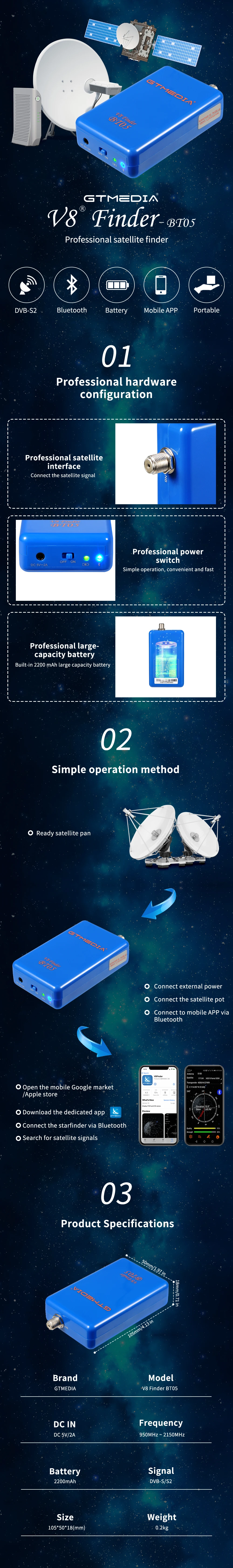 GTMEDIA Satellite Finder V8 Sat Finder BT05 Better Than Satlink Ws-6933 6906 For Android Los Satfinder TV 1080p Bluetooth
