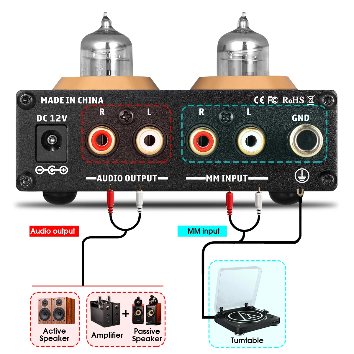 Douk Audio T3 PRO Mini MM RIAA Phono Turntable Preamp Line Level Amp HiFi Stereo RCA Valve Tube Desktop Preamplifier